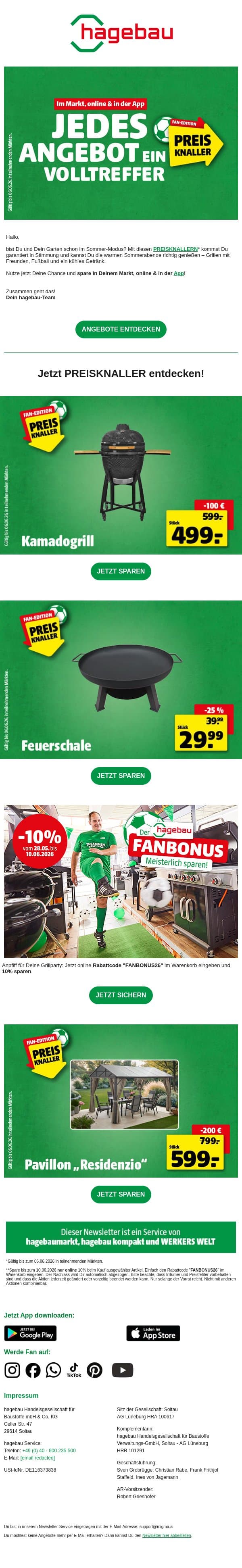 Jetzt noch Volltreffer landen – inklusive Fanbonus! ⚽ email from Hagebau screenshot