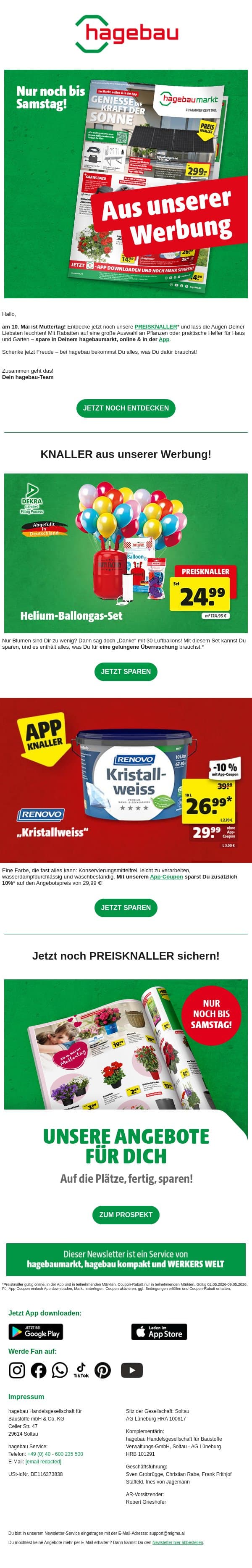 Mit PREISKNALLERN Freude schenken! email from Hagebau screenshot
