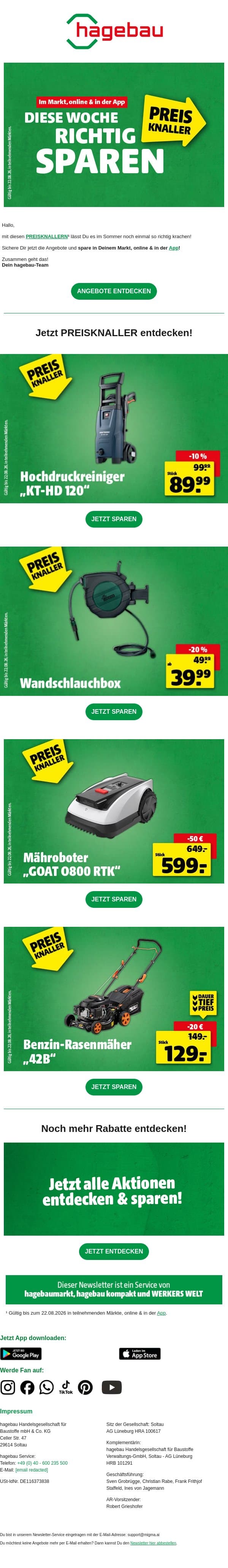 Noch bis Samstag richtig sparen! email from Hagebau screenshot