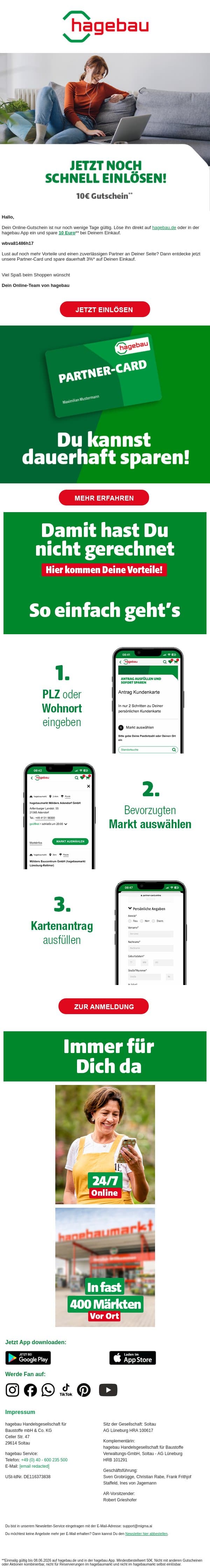 ⌛ Einlösen, bevor es zu spät ist! email from Hagebau screenshot