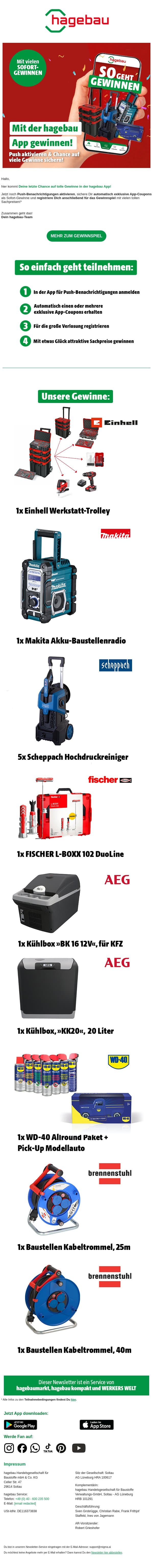 Jetzt noch Push abonnieren & Gewinnchance nutzen! email from Hagebau screenshot