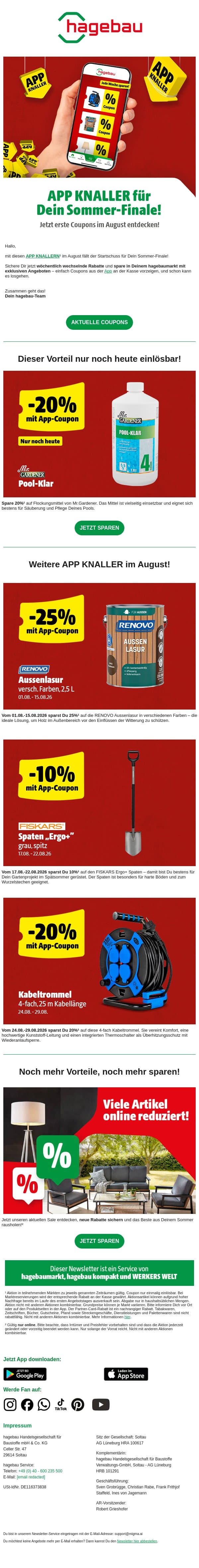 Jetzt Rabatte zum Sommer-Finale sichern! email from Hagebau screenshot