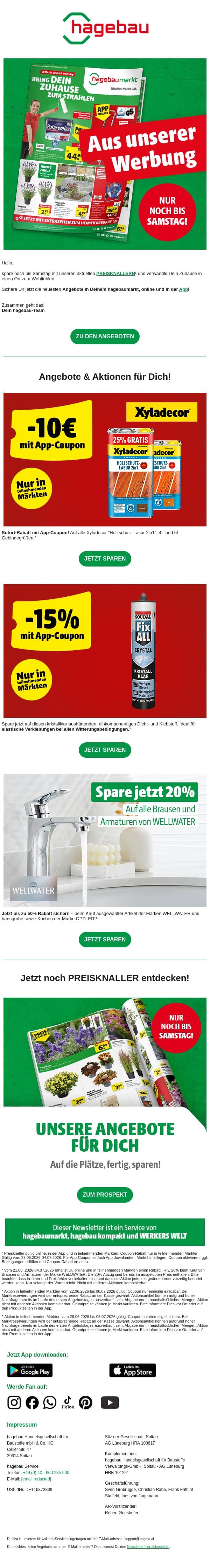 Jetzt noch schnell Deine PREISKNALLER sichern! 🎉 email from Hagebau screenshot