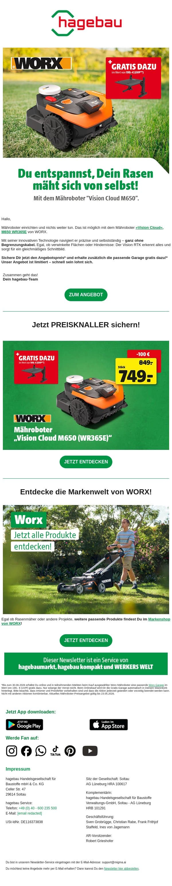 Rasenmähen? Ohne Dich! email from Hagebau screenshot