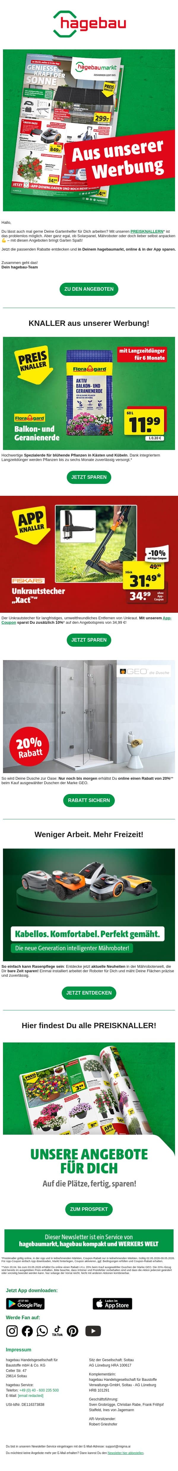 Mit diesen PREISKNALLERN bringt Garten Spaß! email from Hagebau screenshot