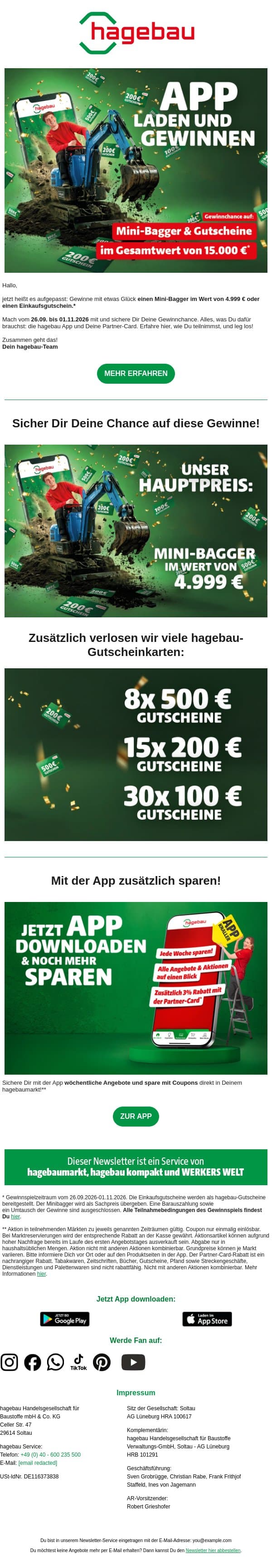 🏆 Jetzt App laden & gewinnen! email from Hagebau screenshot