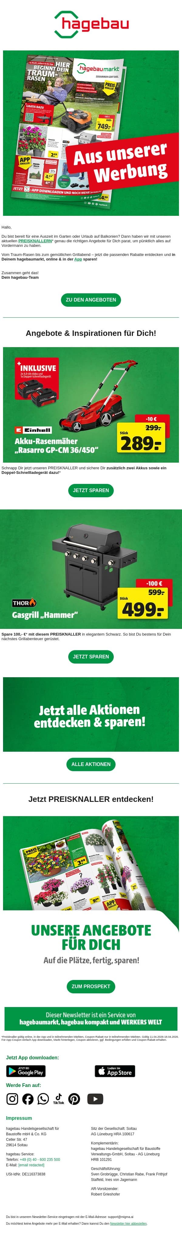 PREISKNALLER: Traum-Rasen, gemütliche Grillabende & mehr! email from Hagebau screenshot
