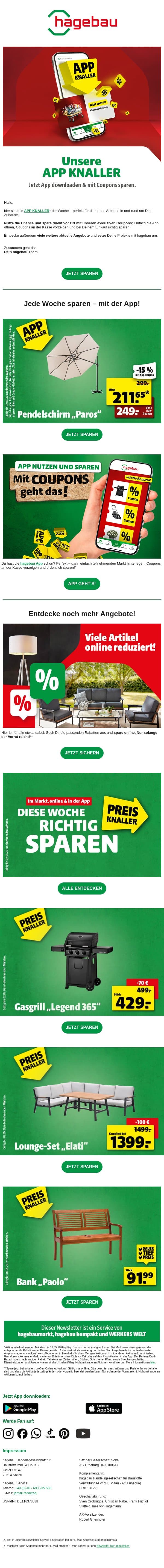Mit diesen Angeboten in die neue Woche starten! email from Hagebau screenshot
