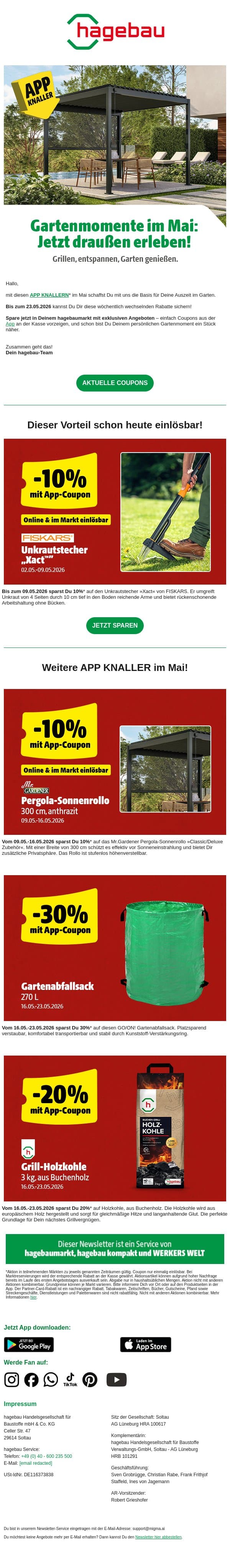 Coupons für Deine Gartenmomente im Mai! email from Hagebau screenshot