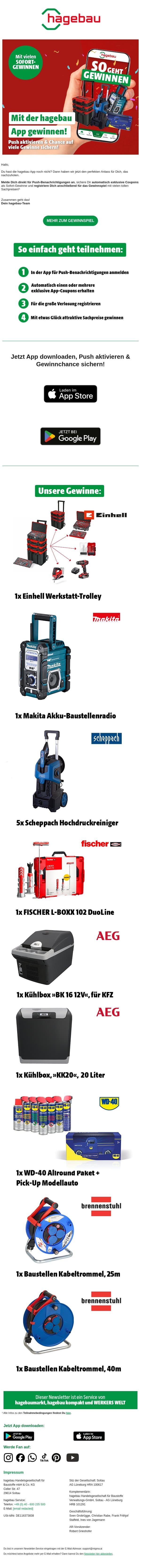 Gewinne mit der hagebau App! email from Hagebau screenshot