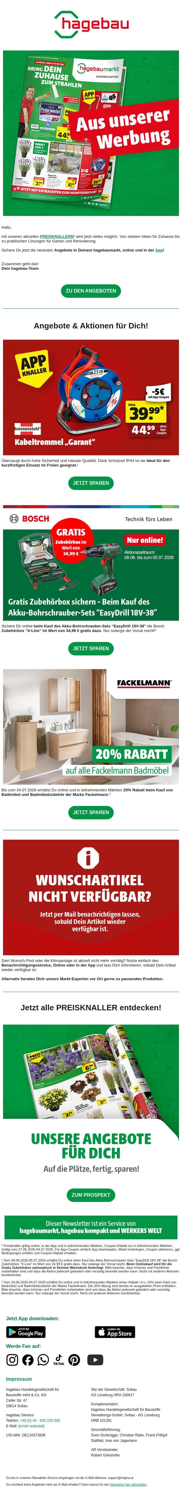 PREISKNALLER, die nicht nur die Sonne strahlen lassen! ☀️🎉 email from Hagebau screenshot