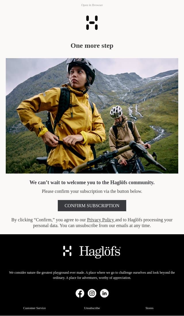 Please confirm your subscription email from Haglöfs screenshot