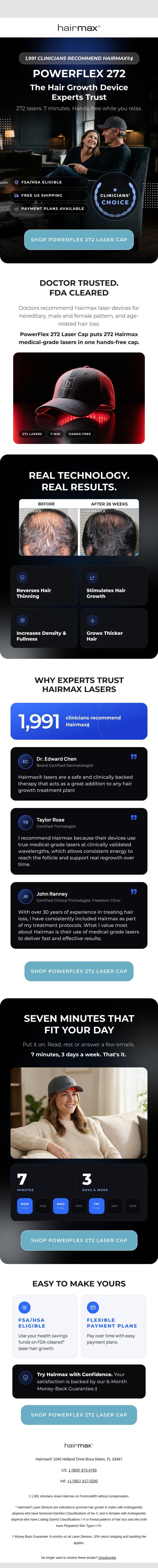 7 Minutes. Hair Growth Starts Here. email from HairMax screenshot
