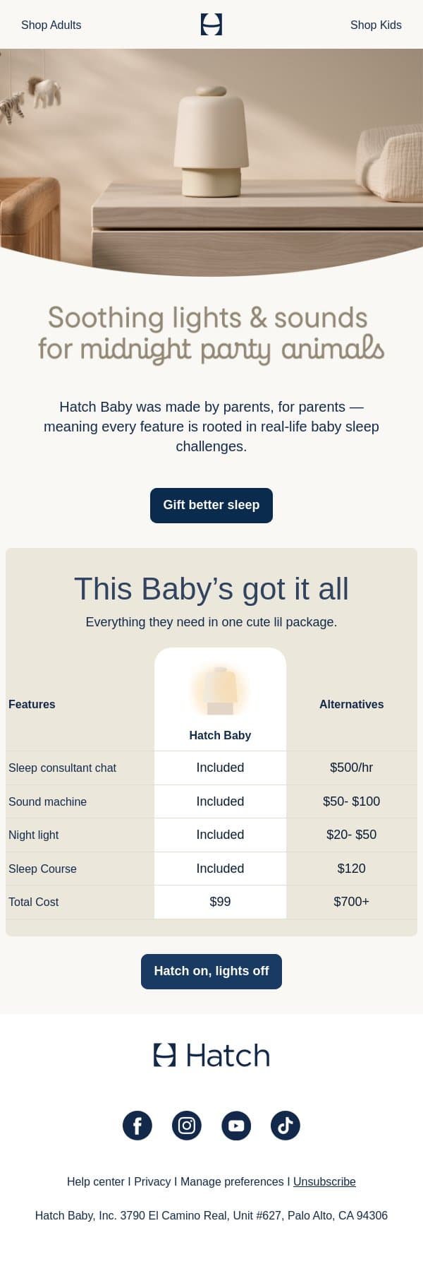 There’s a Hatch Baby for every baby 🍼 email from Hatch screenshot