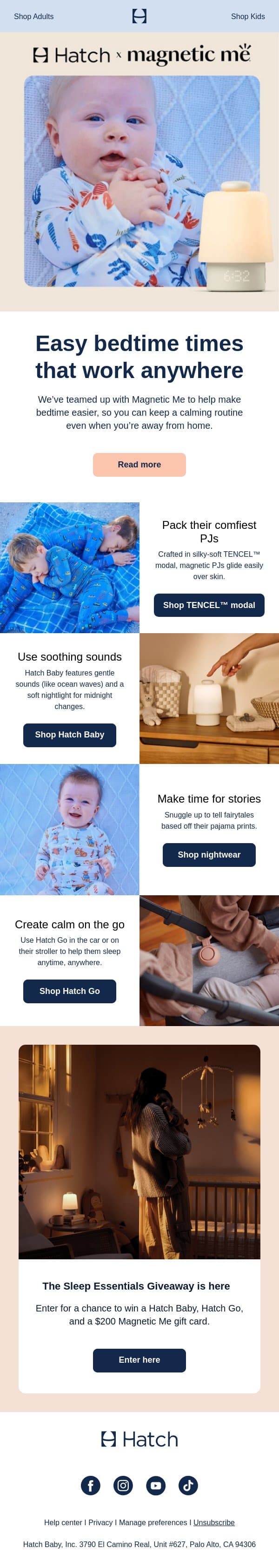 The Sleep Essentials Giveaway is here email from Hatch screenshot