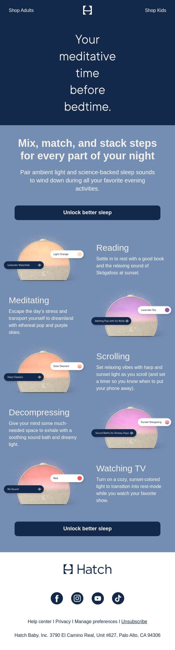 One routine stands between you and better sleep 💤 email from Hatch screenshot