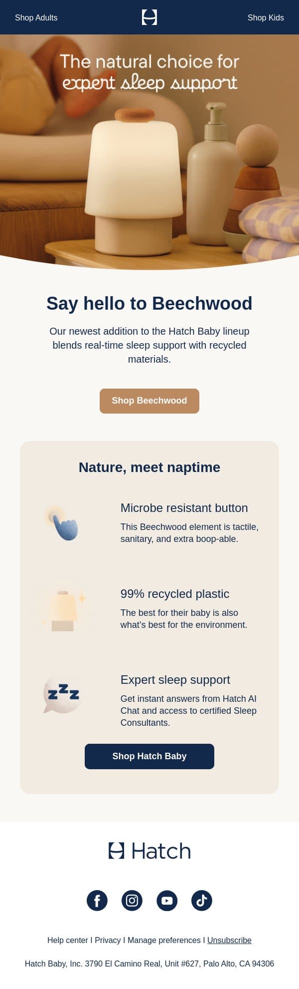Hatch Baby, now in Beechwood email from Hatch screenshot