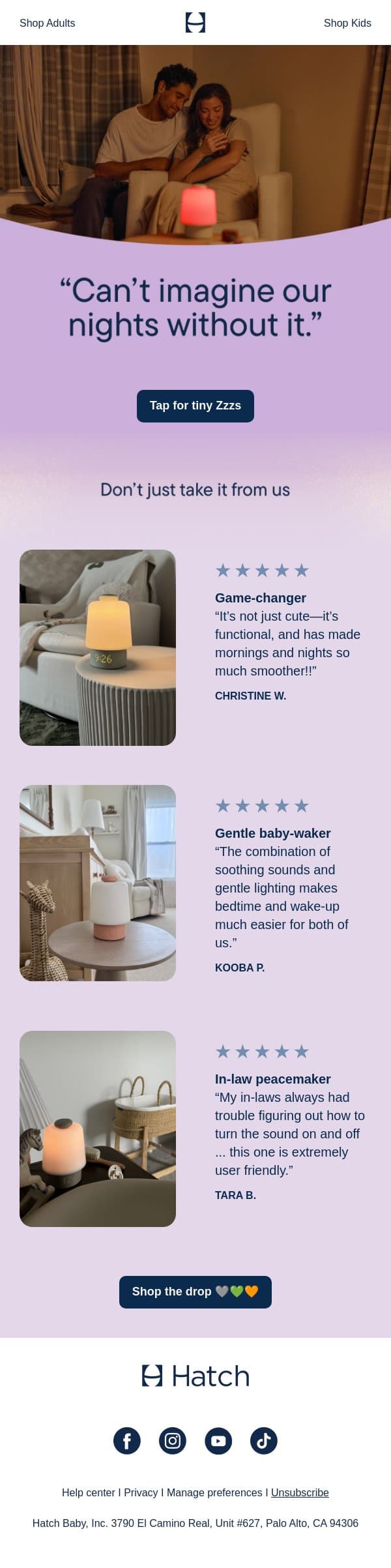 The Hatch Baby reviews are in email from Hatch screenshot