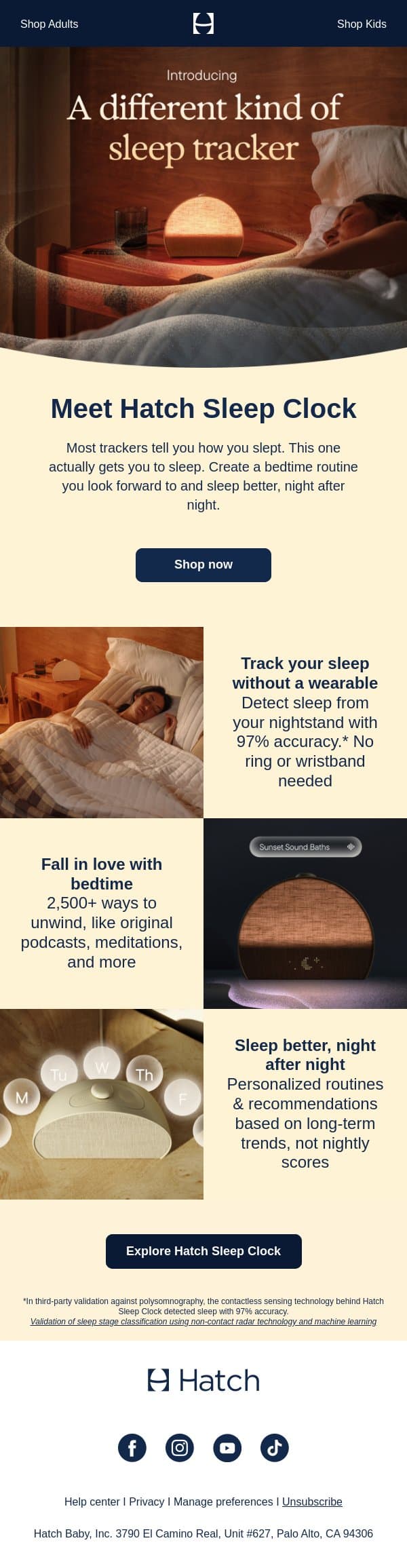 A different kind of sleep tracker email from Hatch screenshot