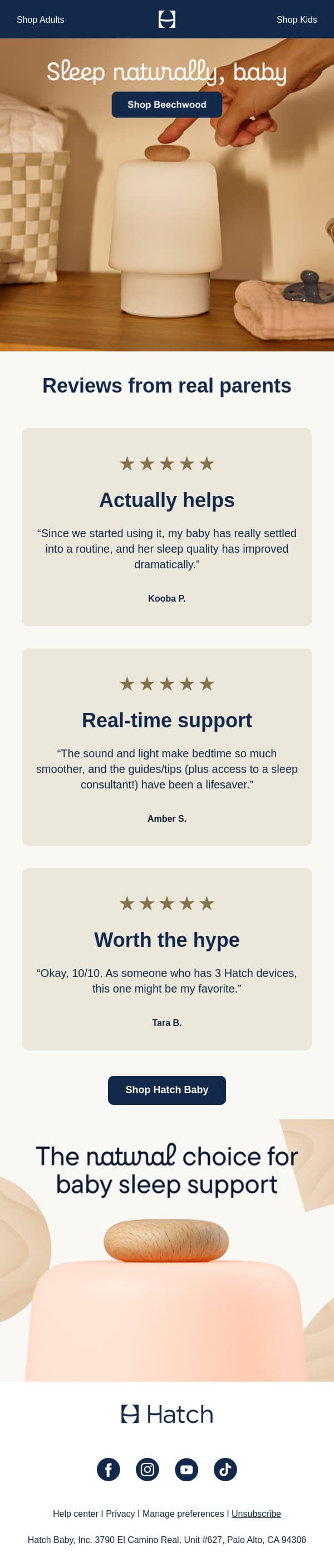 Reviews from real parents are in email from Hatch screenshot