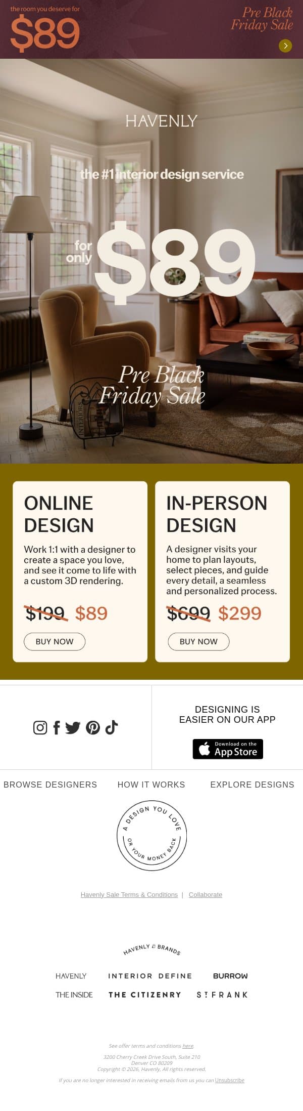 Unlock your design destiny email from Havenly screenshot