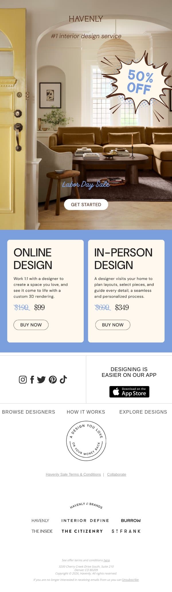 Your dream room is 50% off email from Havenly screenshot