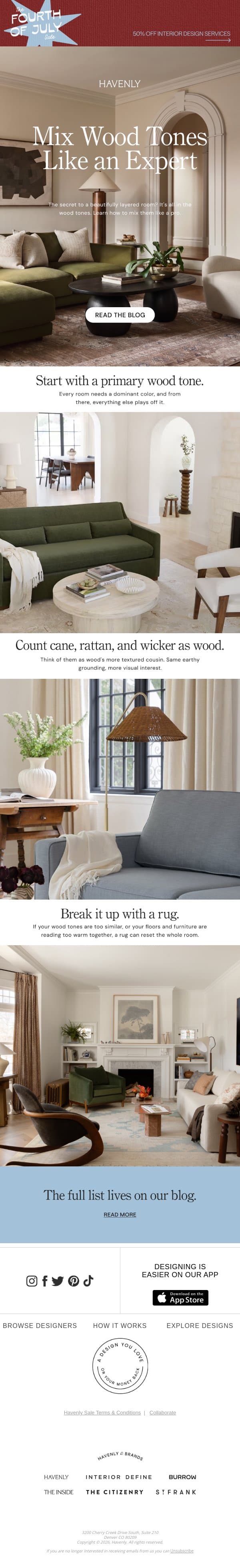 Mix wood tones like a designer email from Havenly screenshot