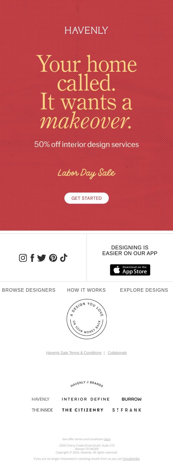 LAST CHANCE: Labor Day savings email from Havenly screenshot