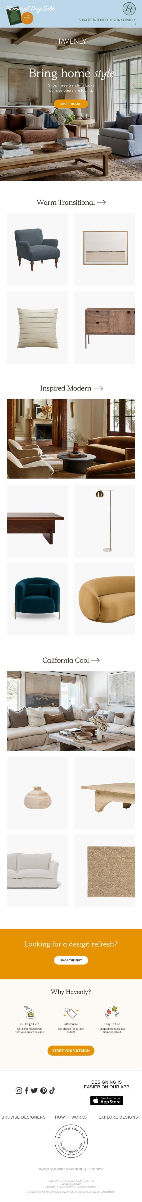 Our favorite design style of the moment? 🥁 email from Havenly screenshot