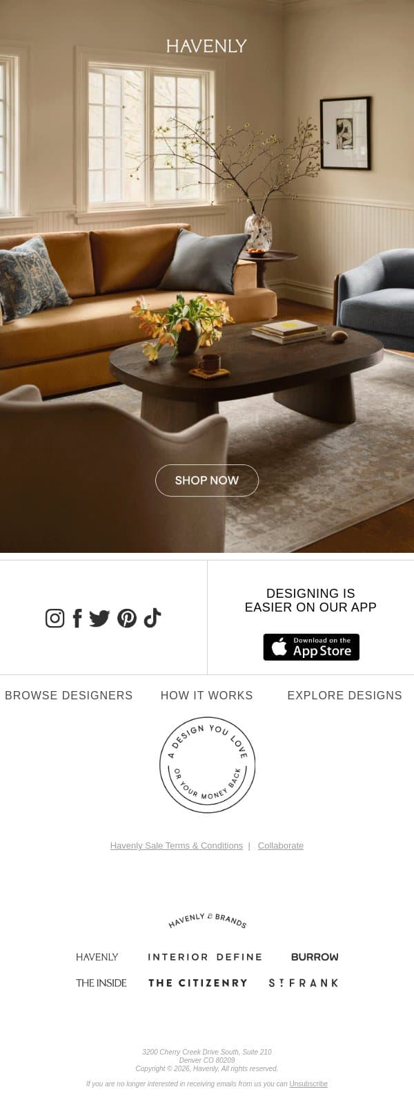 LAST DAY: 50% off design ends tonight email from Havenly screenshot