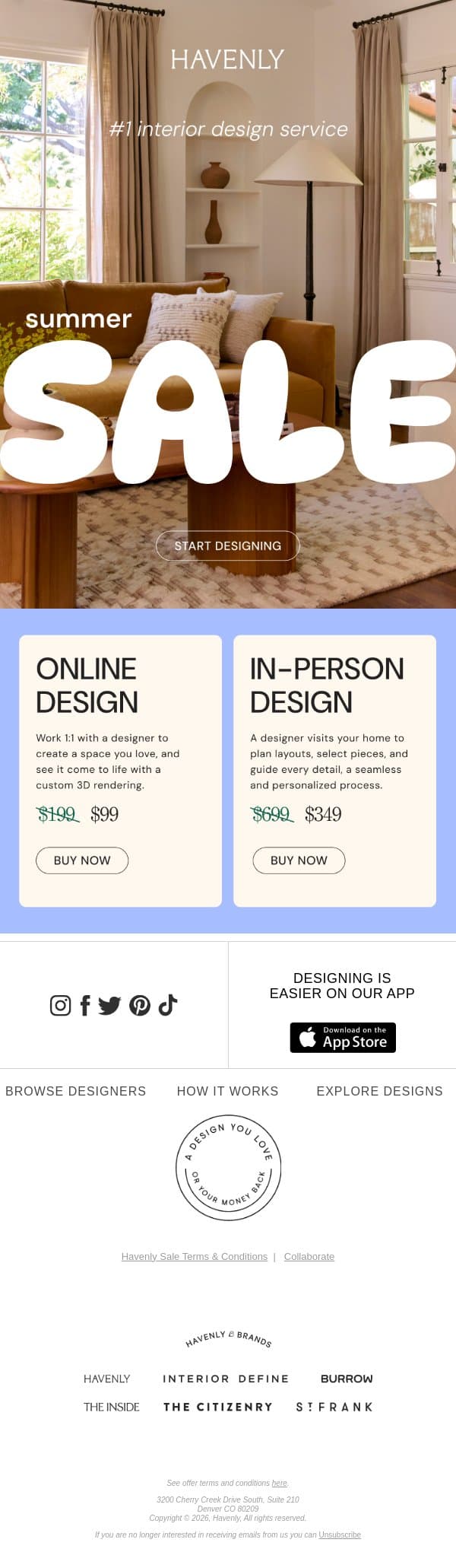 The Summer Sale has arrived email from Havenly screenshot