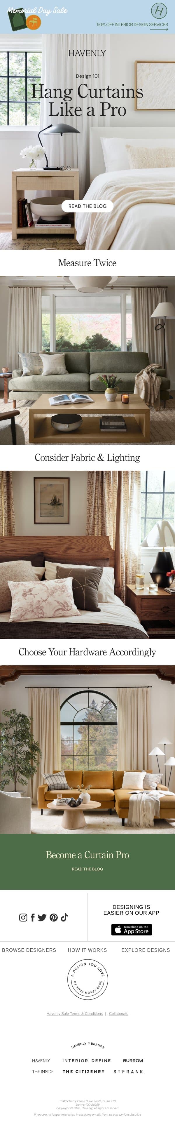 Hang curtains like an interior designer email from Havenly screenshot