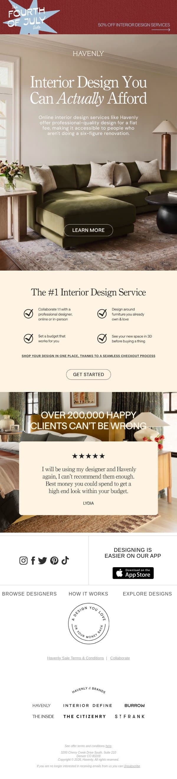 Professional design you can actually afford email from Havenly screenshot