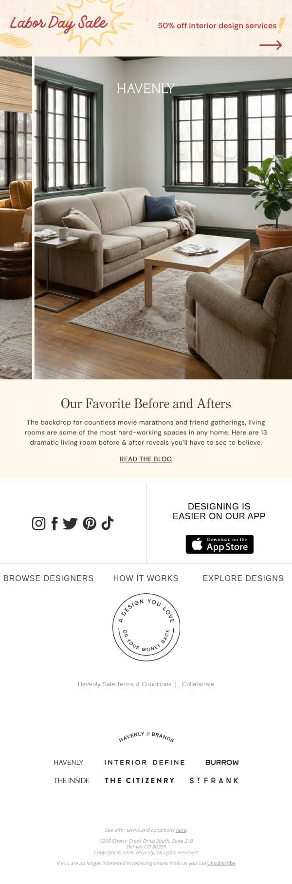 From blank slate to beautifully designed email from Havenly screenshot
