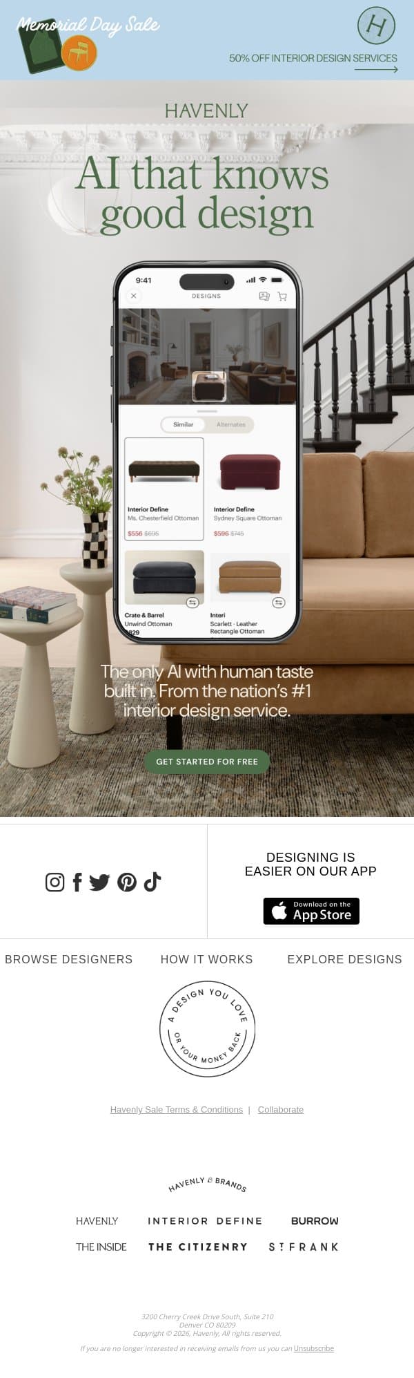 Design ideas curated just for you email from Havenly screenshot