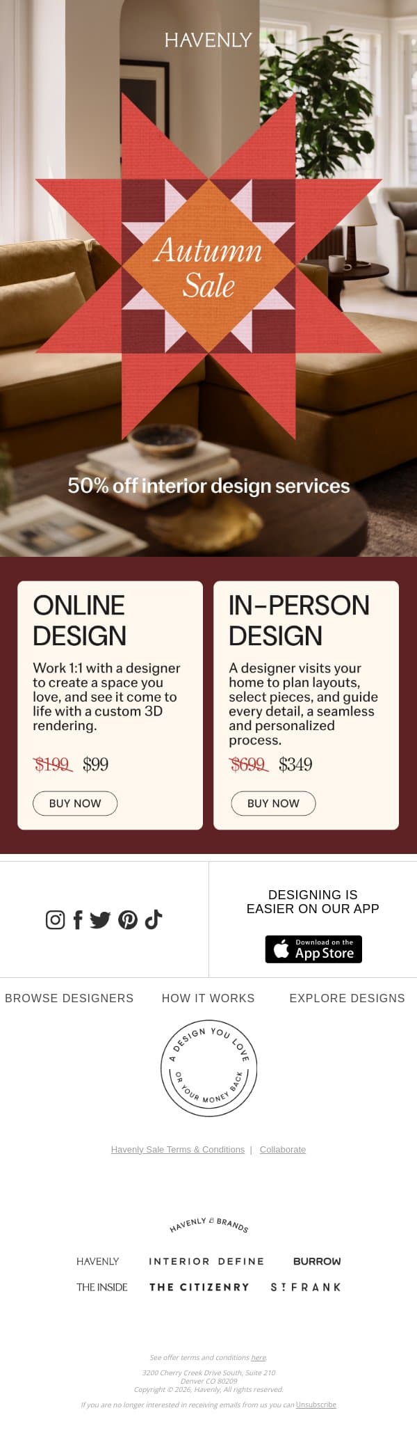 Fall savings are here email from Havenly screenshot