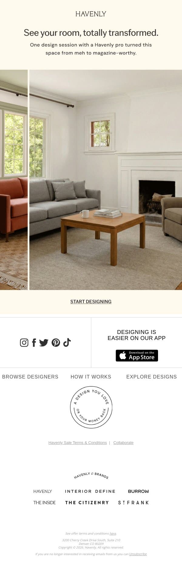 See your room, totally transformed email from Havenly screenshot