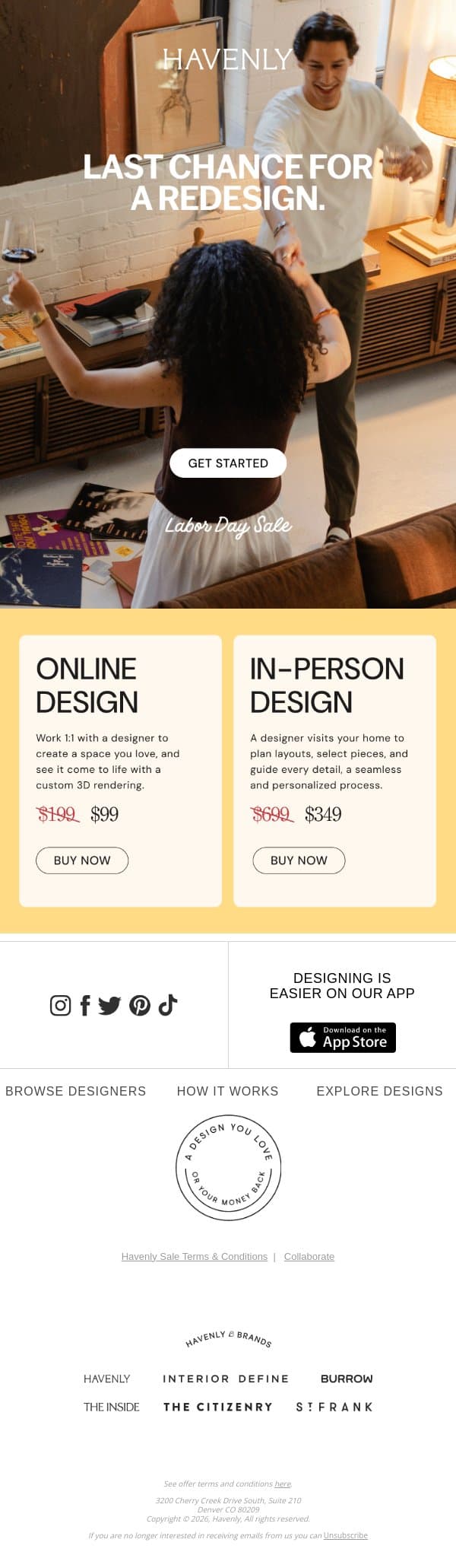 Final hours: 50% off design ends today email from Havenly screenshot