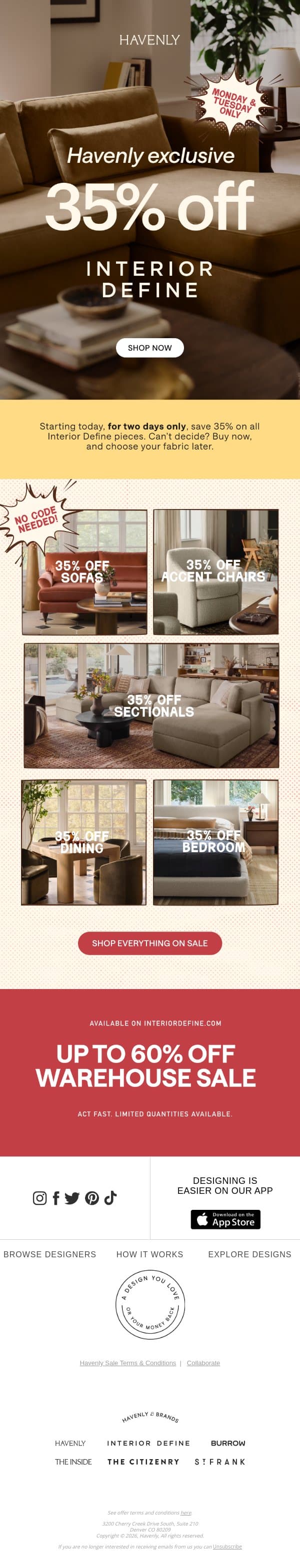 Exclusive offer: 35% off Interior Define email from Havenly screenshot