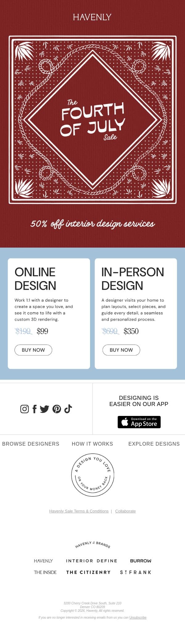 Don't miss 50% off interior design email from Havenly screenshot