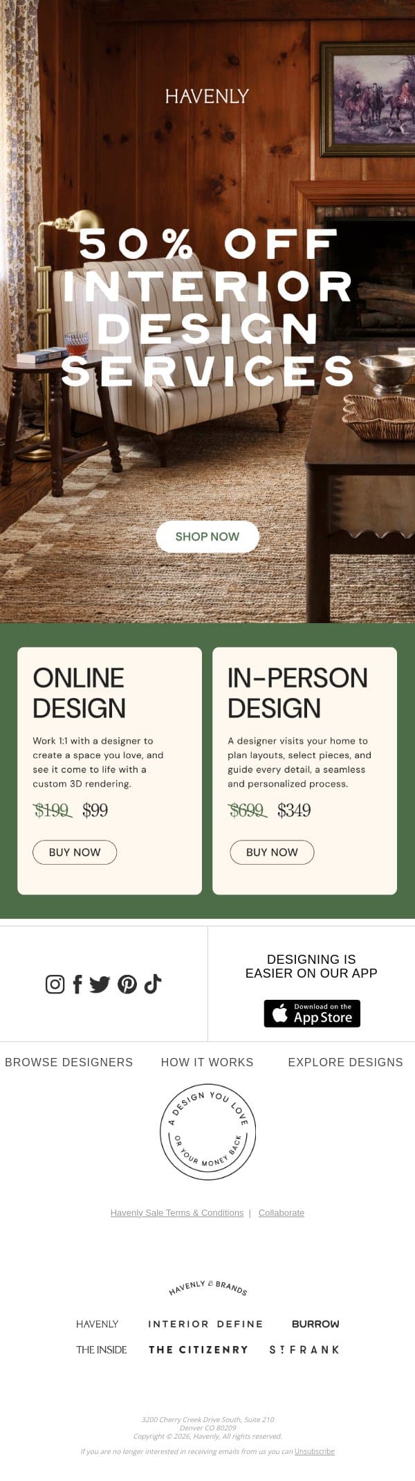 Stop scrolling. Start designing. email from Havenly screenshot
