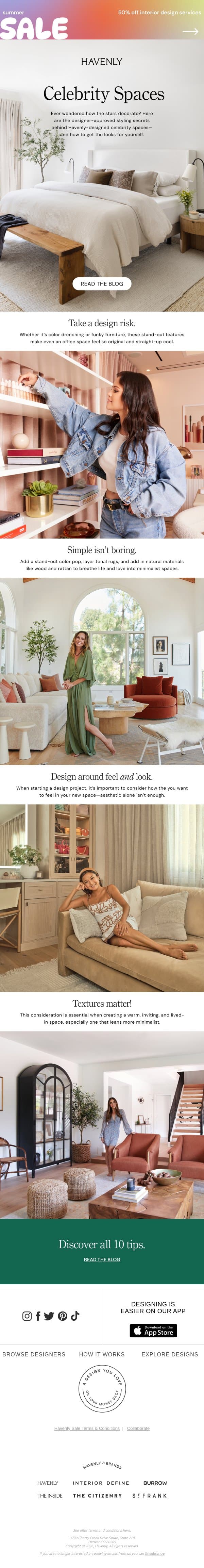 Havenly-Designed Celebrity Homes email from Havenly screenshot