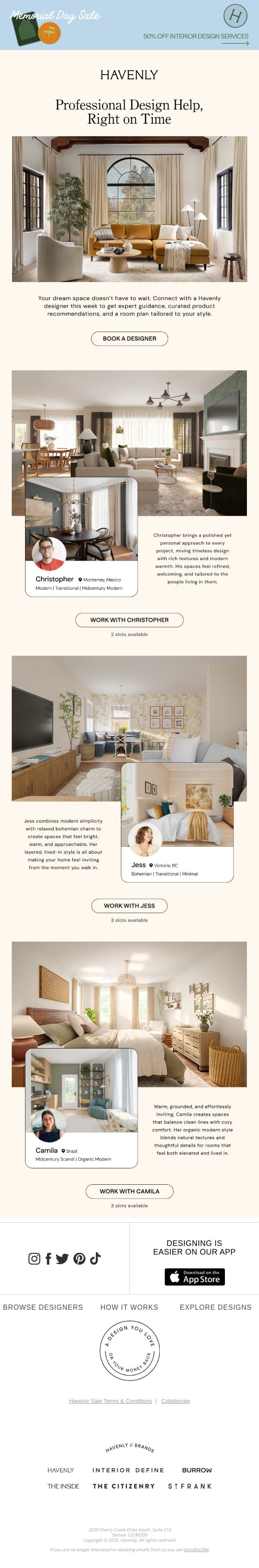Your room called—it wants a designer email from Havenly screenshot