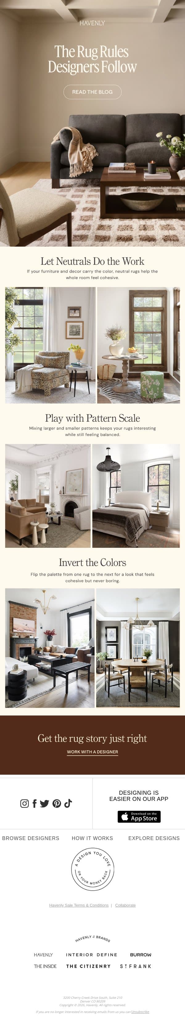 The rug rule designers swear by email from Havenly screenshot