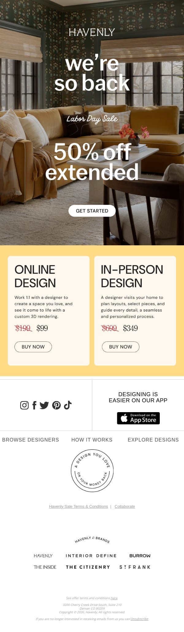 Surprise! We extended 50% off design packages email from Havenly screenshot