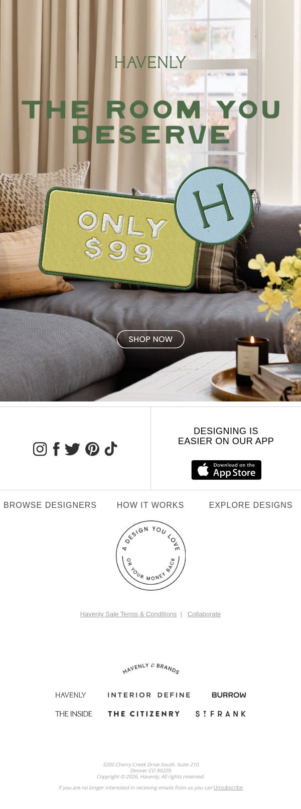 A better room is only $99 away email from Havenly screenshot