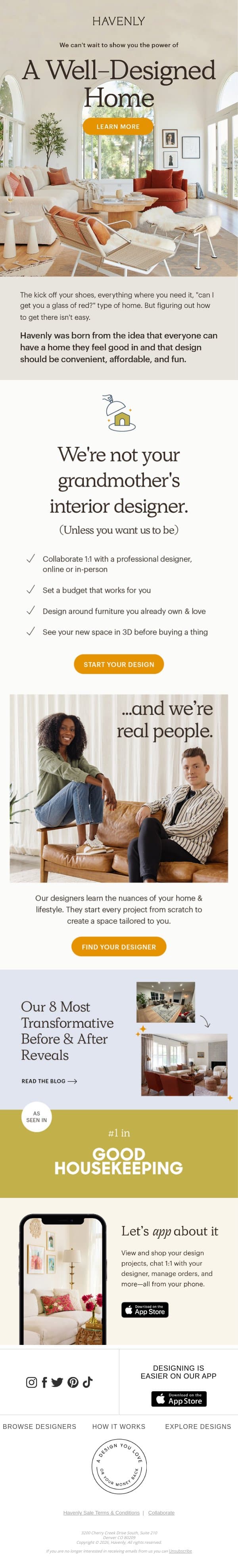 We are glad you are here email from Havenly screenshot