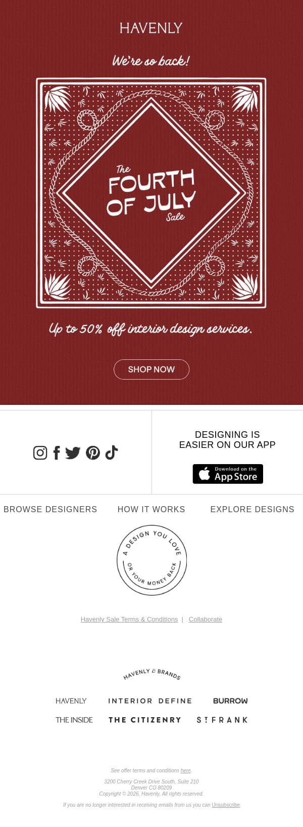 Saddle up. The sale rides on email from Havenly screenshot