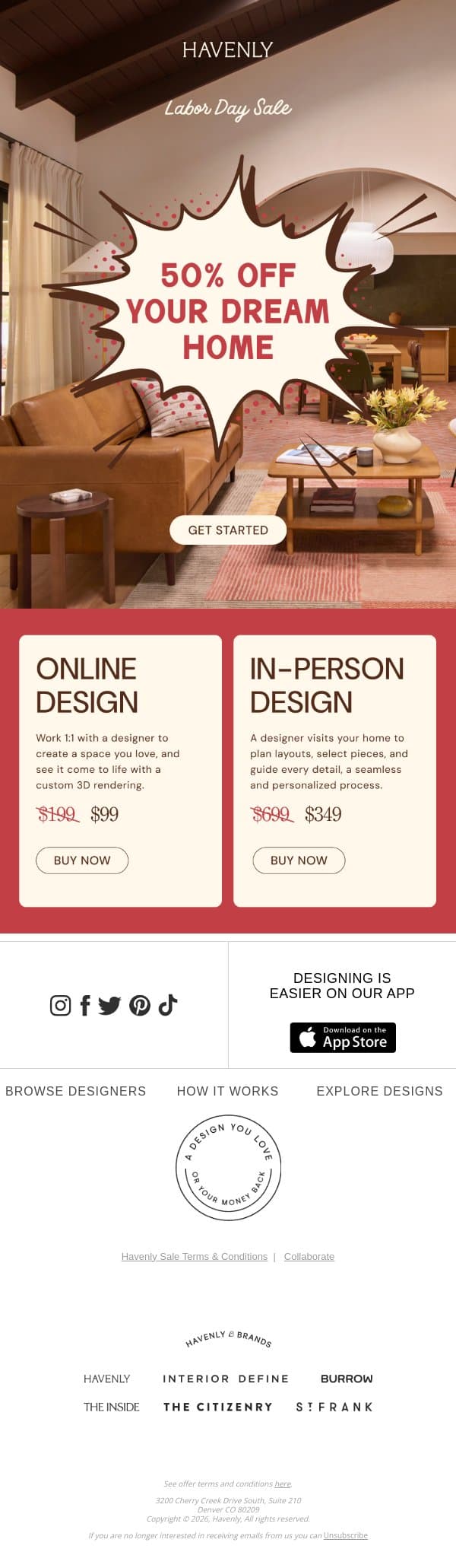50% off design packages ends soon email from Havenly screenshot