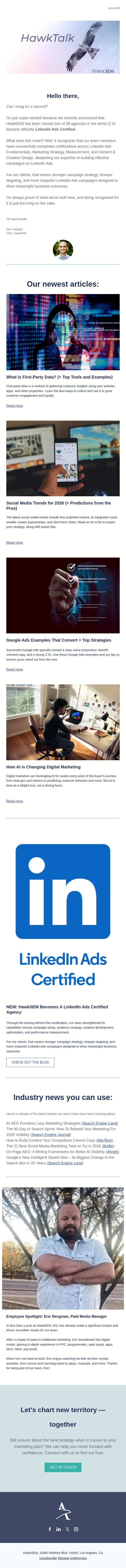 HawkTalk | Panicking about AI's effect on marketing? email from HawkSEM screenshot